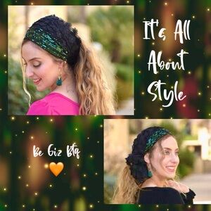 Lovely Black & Green Lace Handmade Mitpachat Head Covering-Scarf-Tichel Headband